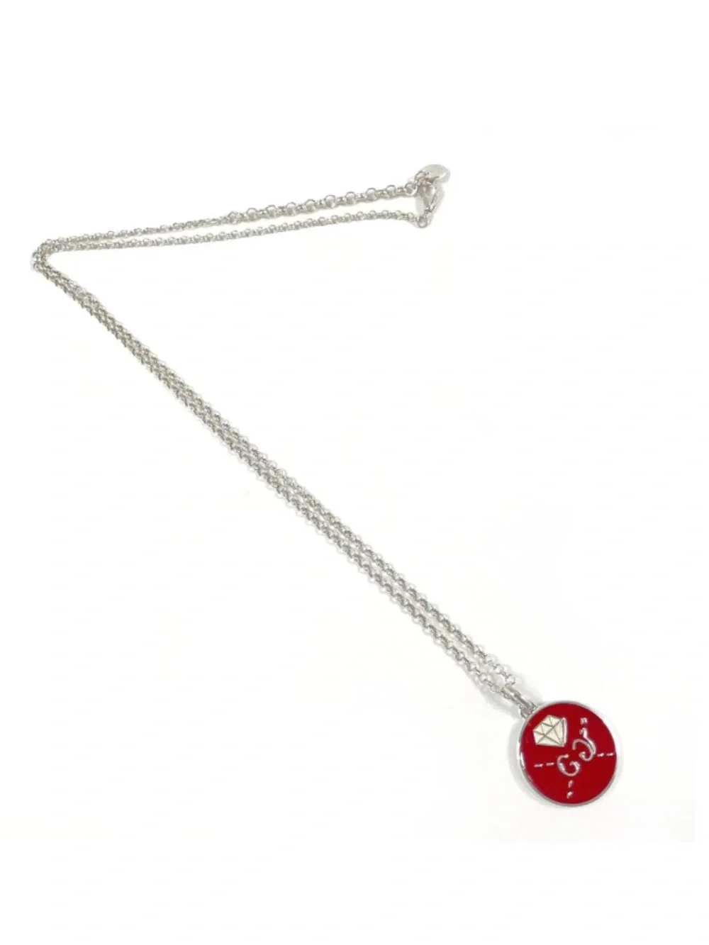 Gucci Ghost Logo Diamond Motif Pendant Sterling Silver 925 Enamel Necklace
